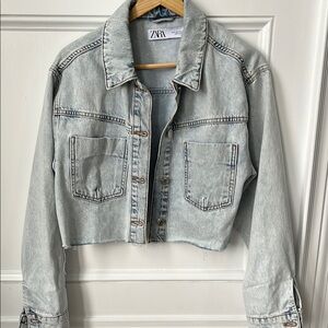 Zara Light Blue Cropped Denim Jacket
